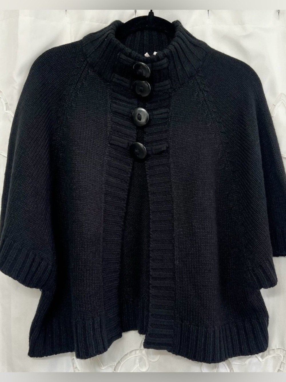 Anthropologie Moth Black Knit Capelet Cardigan Button S/M